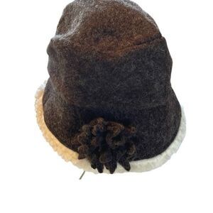 Lafenice Florence Italy Womens Floral Faux Fur Wool Blend Cloche Hat Brown White